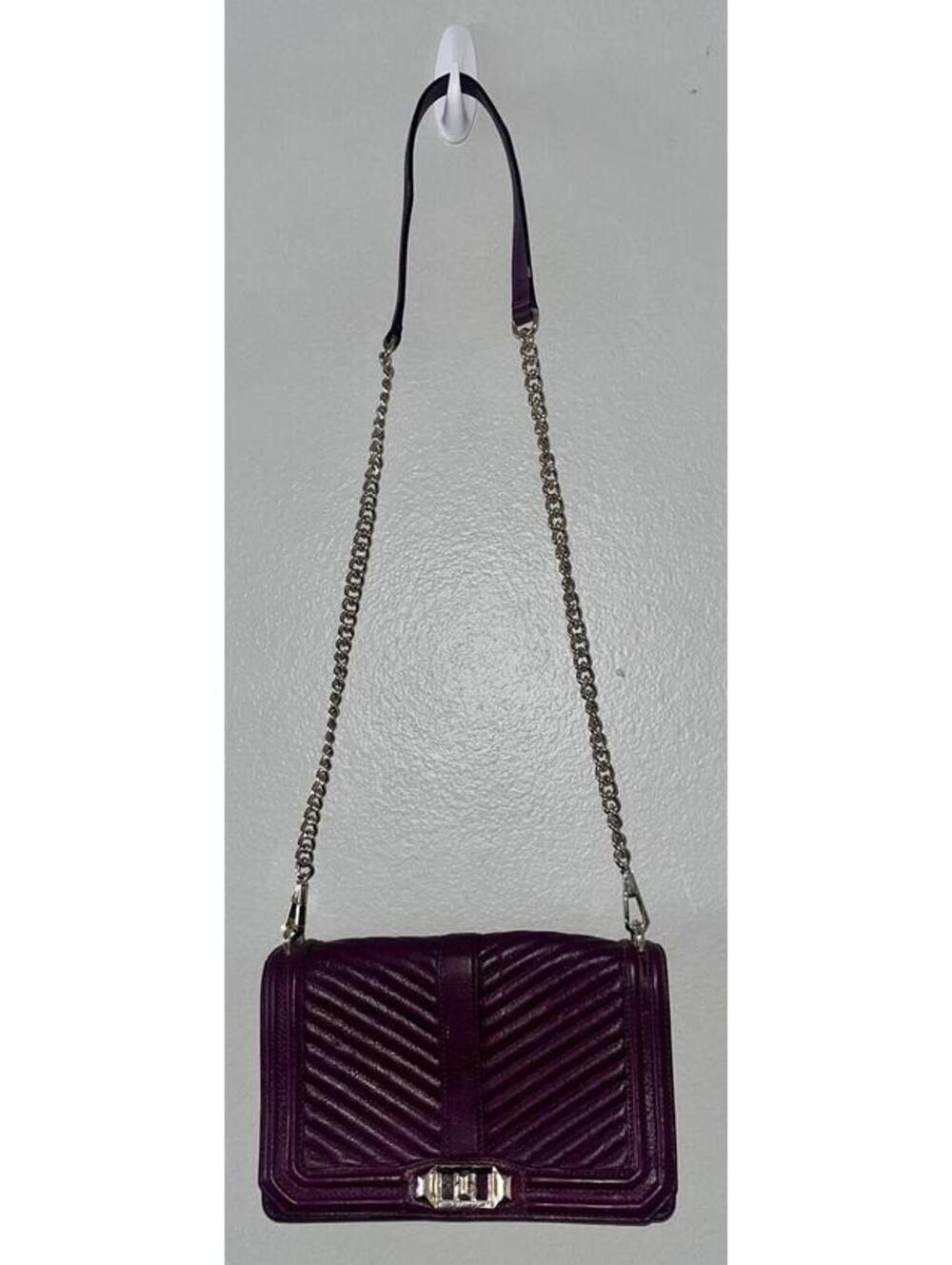 Rebecca Minkoff Burgundy Chevron Quilted Leather Crossbody Purse Bag Chain Strap